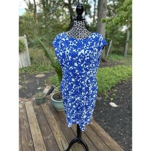 Boden Filigree Florrie Floral Short Sleeve Midi Jersey Dress White/Blue 16-18